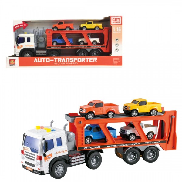 250063 Трейлер WY572A інерц., 1:16, гумові колеса, машинки 4шт., муз., світло, бат. (таб),кор.,42-19-11,5см