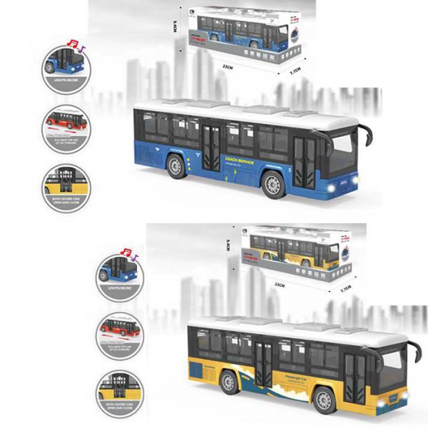 243040 Автобус CLM-0771AC мет., інерц., відчин. двері, 2 кольори,муз.,світло,бат.(табл.),кор.,23-9,5-7,5см