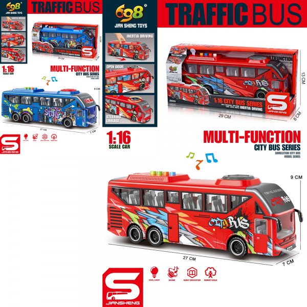 243041 Автобус JS162BC інерц., 1:16, 2 кольори, рухомі деталі, муз., світло, бат.(табл.),кор.,28,5-12,5-8см
