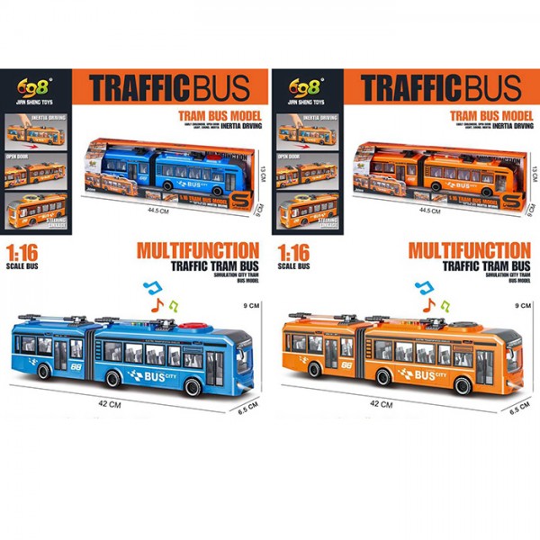243691 Тролейбус JS163BC інерція, 40см, 1:16, звук, світло, 2 кольори, рух. деталі, на бат-ці(табл), в кор.