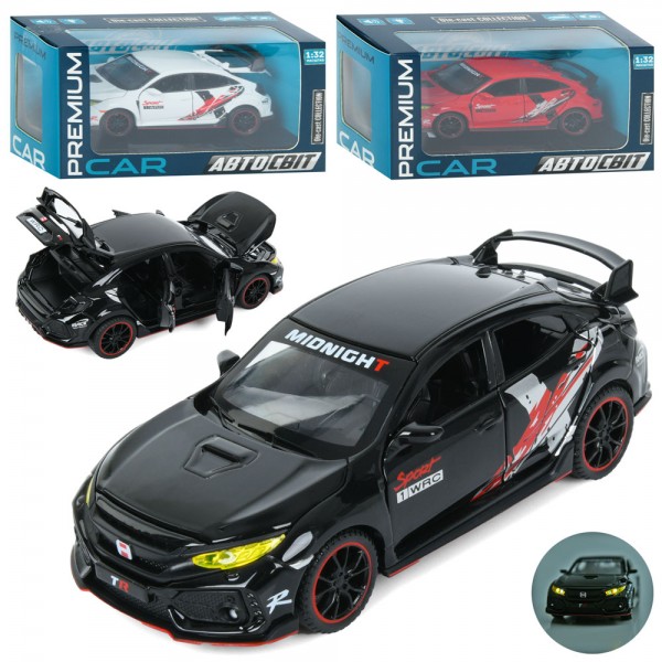 233201 Машина AP-1878 АвтоСвіт,1:32, мет.,інерц.,відчин. двері/багажник/капот,3кольори,муз.,світло,бат.,кор