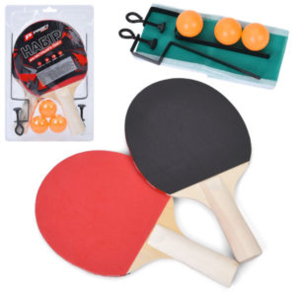 138051 Ракетка MS 0218-1 2шт., EVA, ручка дерев'яна, 3 кульки, сітка, бліст., 18-28-4,5см.