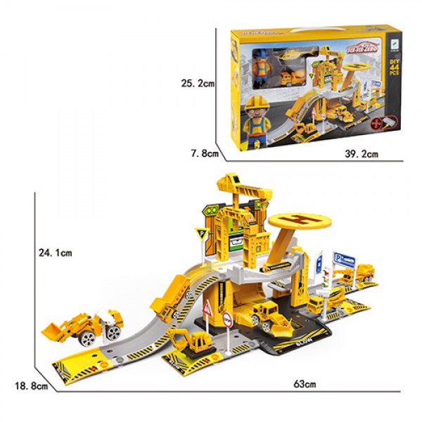 144218 Гараж 660-A85 будтехніка (мет.), дорожні знаки, фігурка, 44 предм., кор., 40-25-8 см.