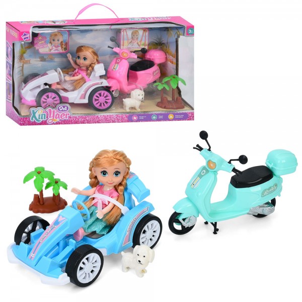 246197 Лялька 925-251-52 15,5см, машина 20см, мотоцикл 20см, собака, 2 кольори, в кор-ці, 39-22-15см