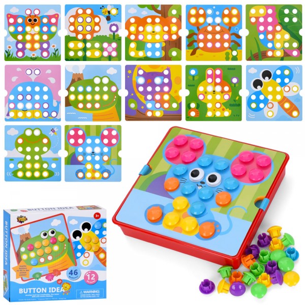 246198 Мозаїка YG898-6 46дет, картки 12шт (тварини, комахи, морські мешканці), ігрове поле 18,5-18,5см