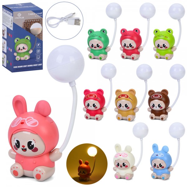 246202 Нічник 6617-10O-T-Q 22см, світло-2режими, акум, USBзарядне, 3 види по 3 кольори, в кор-ці, 9-18-9см