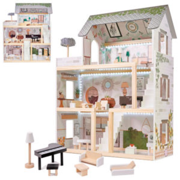 249933 Дерев'яна іграшка Будиночок MD 1426 3 поверхи, меблі, в кор-ці, 68-49-11см