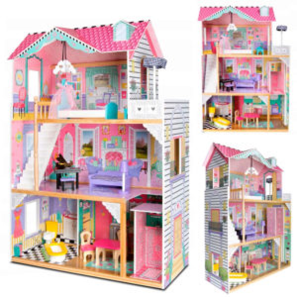 249934 Дерев'яна іграшка Будиночок MD 1428  3 поверхи, меблі, в кор-ці, 87-40-24см