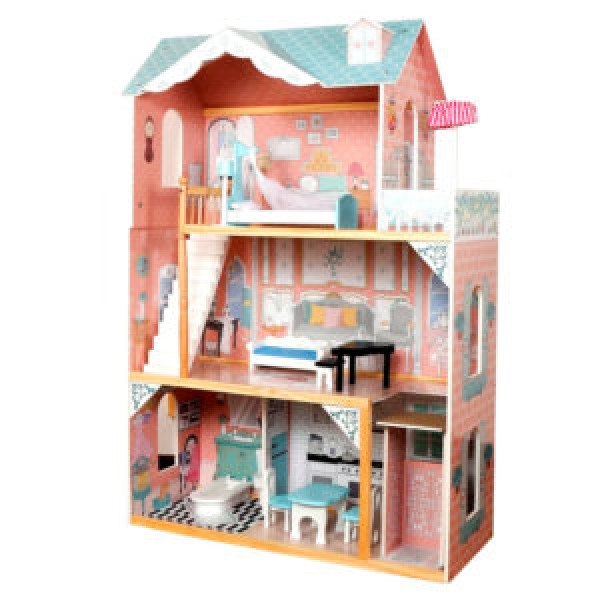 249935 Дерев'яна іграшка Будиночок MD 1429 ( 3 поверхи, меблі, в кор-ці, 87-40-25см