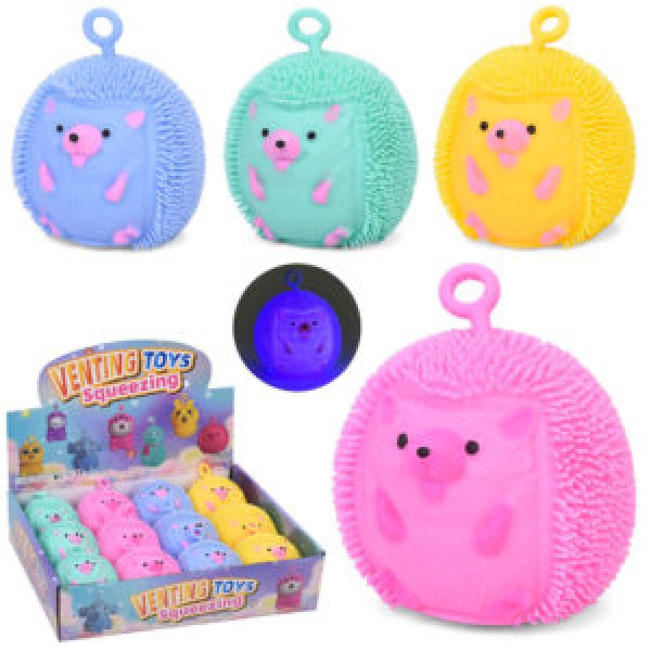 249963 Е-їжачок MS 5032   їжак, 8см, антистрес, світло, коротка ручка, бат.,12шт(4кольори) дисплей