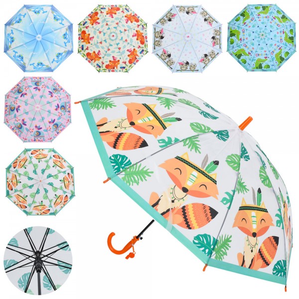 249921 Парасолька дитяча MK 5792 довжина 65см, тростина 60,5см, діаметр 85см, спиця 48см,6видів, кул.,