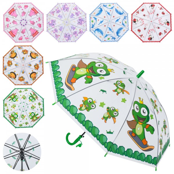 249922 Парасолька дитяча MK 5793 довжина 65,5см, тростина 60см, діаметр 84см, спиця 47,5см, 6видів, кул.,