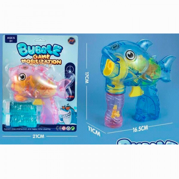 222312 Мильні бульбашки 0690 пістолет-дельфін, механічний,запаска 2шт.,2кольори,світло,бат.,бліст.,21-27-11