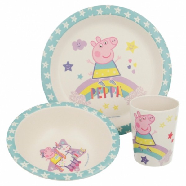 191730 Набір посуду з бамбуку, Свинка Пеппа, STOR BAMBOO 3 PCS SET WITH RIM PEPPA PIG MAGICAL 