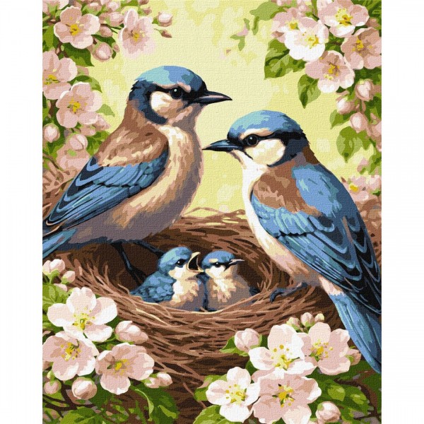 249239 Набір для розпису по номерах "Родина синиць у цвіті" 40х50см