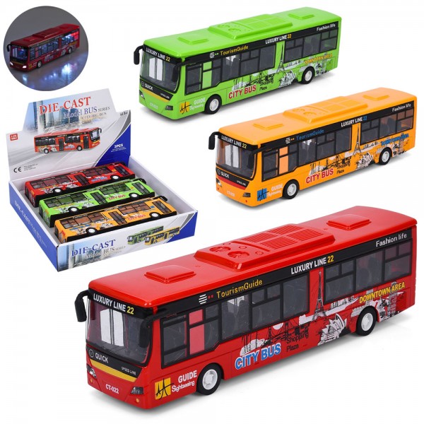 249751 Автобус 677-5  інерція,метал, 23,5см,1:24,гумові колеса,3шт(3 кольори) в дисплеї, 29-24,5-6,5см
