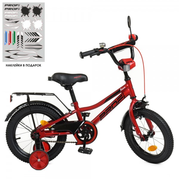 139145 Велосипед дитячий PROF1 16д. Y16221-1 Prime, SKD75, червоний, ліхтар, дзвінок, дзеркало,дод.кол. 