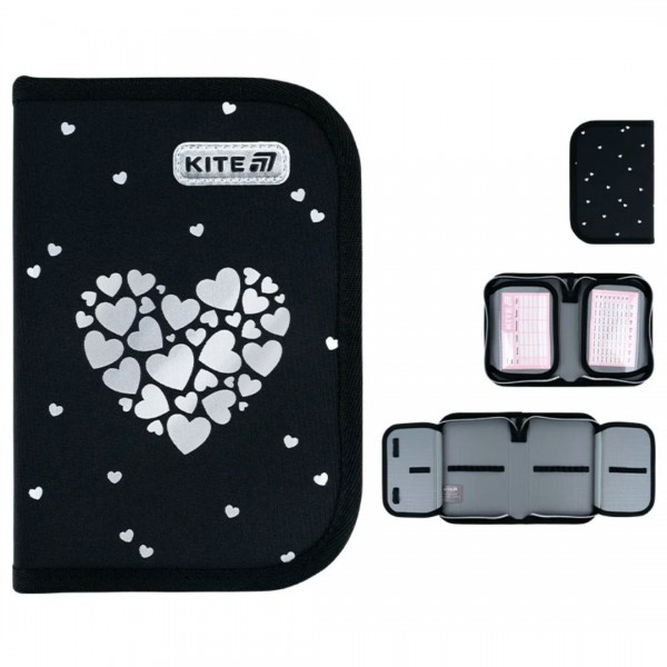 252777 Пенал Kite 1 від., 2 відв., без наповнення 622 Black&Silver