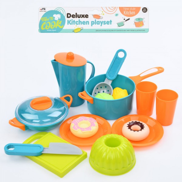 163744 Набір посуду 623D кастуля, чайний сервіз на 2 особи, кухонний набір, продукти, кул., 28-32-8 см.