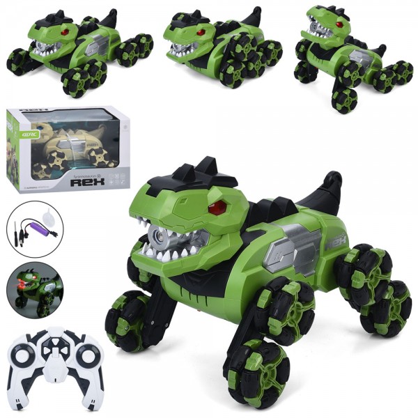 246373 Динозавр 4D-Y12 радіокер.,акум, колеса-ролики, пара/дим, 2 кольори,USB,муз.,світло,кор.,29-19-19см.