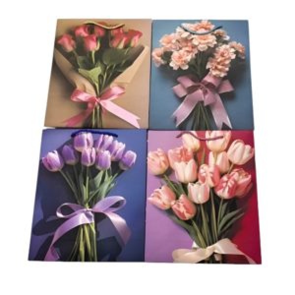 262840 Пакет подарунковий паперовий M "Tulip Bouquet" 26*32*10см