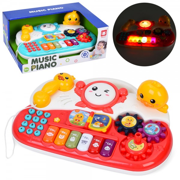 246203 Піаніно 834 25-18-8см, музика,звуки тварин,звук, світло, змінюються режими, телефон, шестерні,бараб.