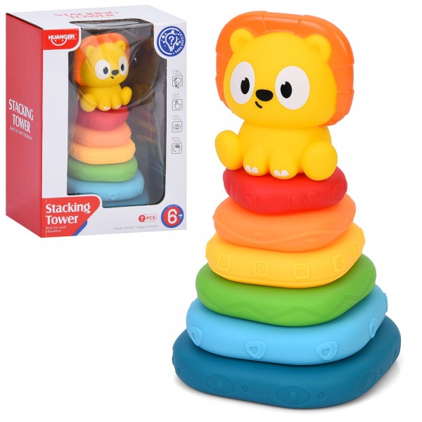 246204 Пірамідка HE0922 18см, кільця 6шт (пазли, текстурні, м'які), у кор-ці, 15-21-11,5см