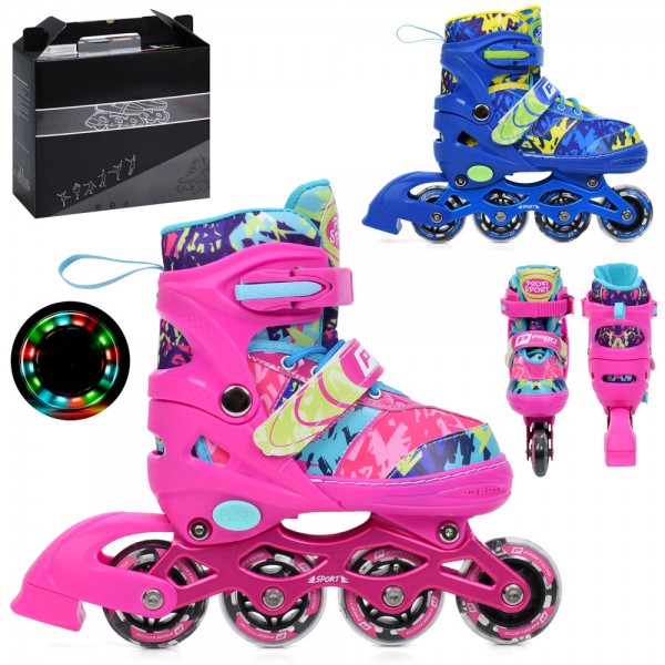 247915 Ролики A4160-Sрозсувні, шнур+бакля,алюм.рама,колесаПВХ 61мм,1світ.устіл18см+2,5см32-27-10см