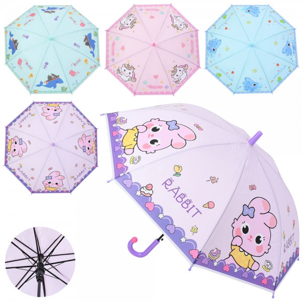 249926 Парасолька дитяча MK 5799 довжина 65,5см, тростина 59,5см, діаметр 83см, спиця 47см, 4 види, кул.,