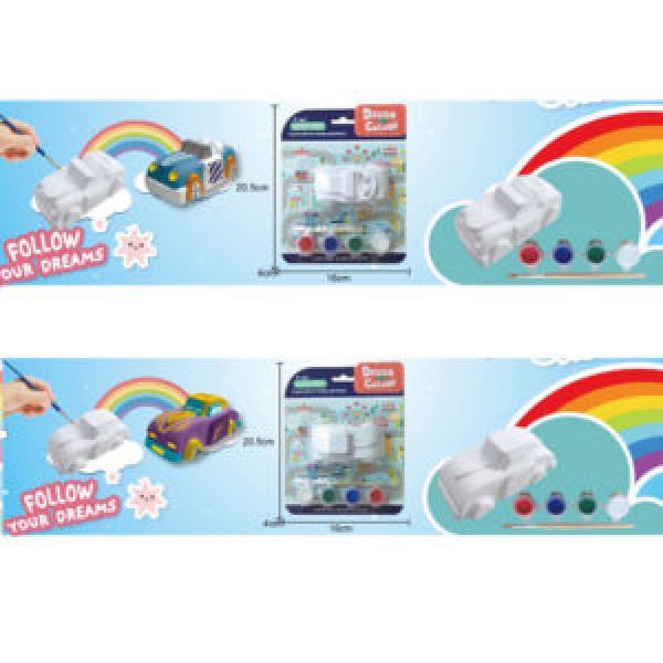 249792 Набір для творчості MK 5865 машина-розмальовка (гіпс, 9см), фарби, пензлик, 2 види, на листі,