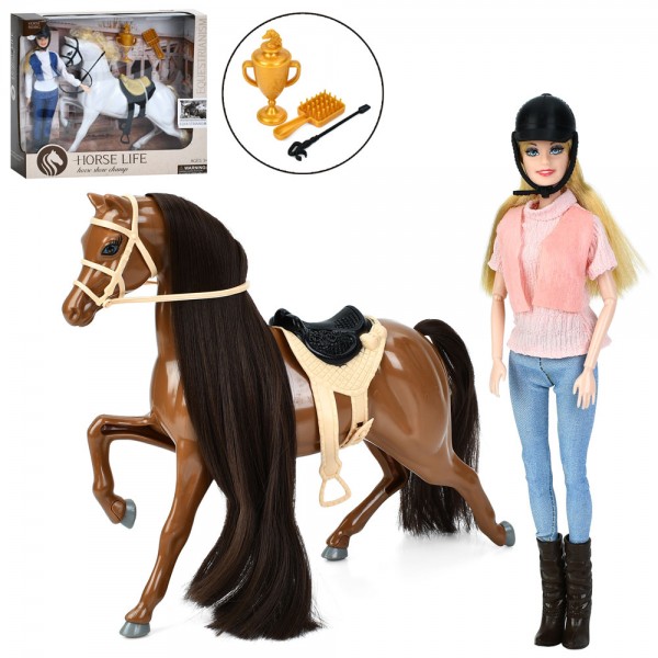 244657 Лялька 115A-117A шарнірна, конячка, кубок, гребінець, 2 види, кор., 38-33-9 см.