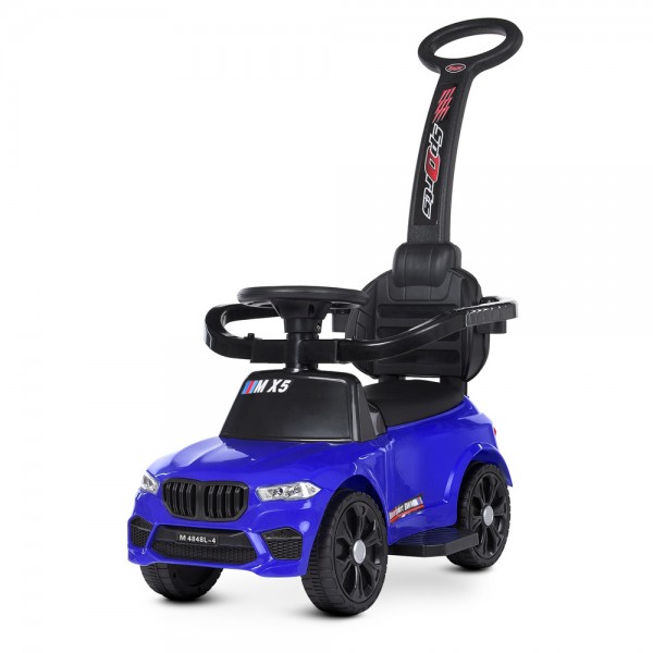 149081 Каталка-толокар M 4848L-4 батьків. ручка, MP3, USB, шкіра, муз., світло, синій.