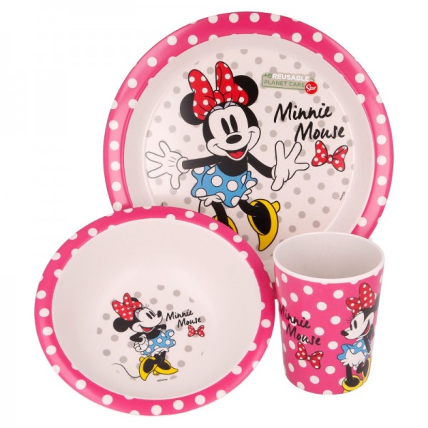 184966 Набір посуду з 3-ох одиниць, Мінні маус, гламур, STOR GOLD 3 PCS SET WITH RIM MINNIE MOUSE GLAM DOTS 