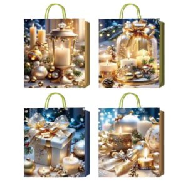 213733 Пакет новорічний паперовий L "Christmas candles" 31*42*12см., R33003-L