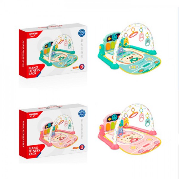 249408 Килимок для немовляти HE0646-0647 дуга,дзеркало,4шт тварини-брязкал.муз.світ.шестерні.тріск.бат.кор.