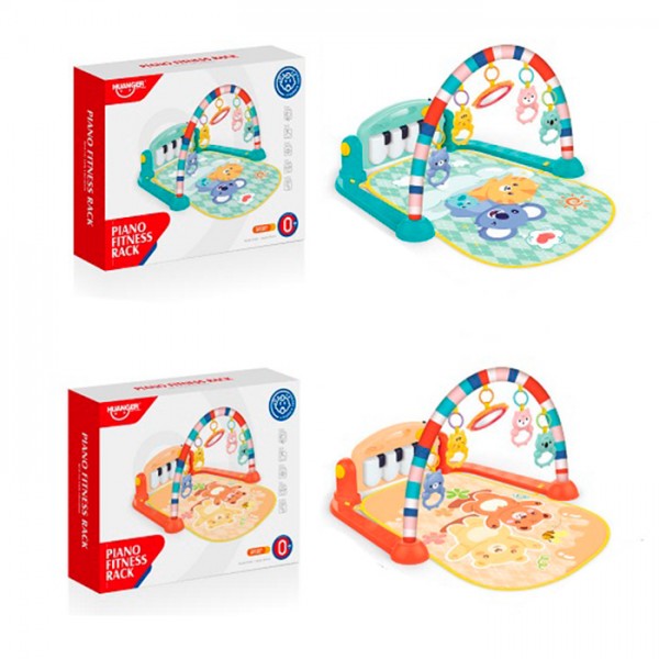 249409 Килимок для немовляти HE0648-0649  дуга,підвіски5шт.дзеркало,4шт.тварини-брязк.муз.світ.бат.кор.