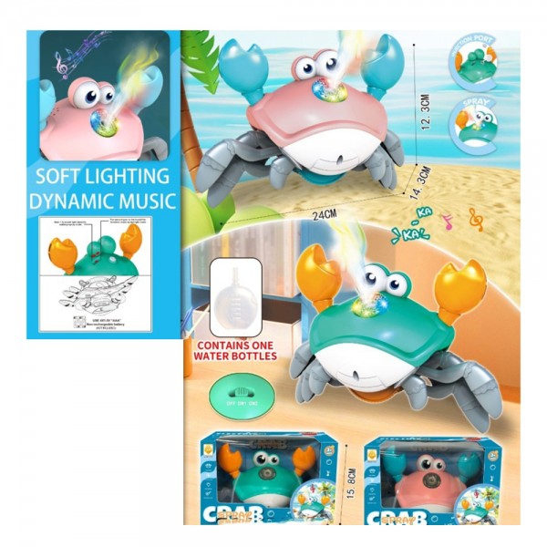 249947 Музична іграшка 25004A  краб, 24см, пара/дим, музика, світло, їздить, 2 режими, 2 кольори, бат.,кор.
