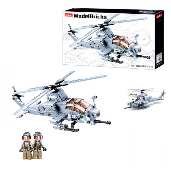 229392 Конструктор SLUBAN M38-B0838 вертоліт, 1:35, фігурки, 482 дет., кор., 30-24-12,5 см.