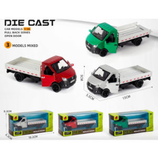 249614 Машина 3619A  інерція, метал, 14,5см, відчиняються двері,гумові колеса,3кольори,кор. 18-8,5-6,5см