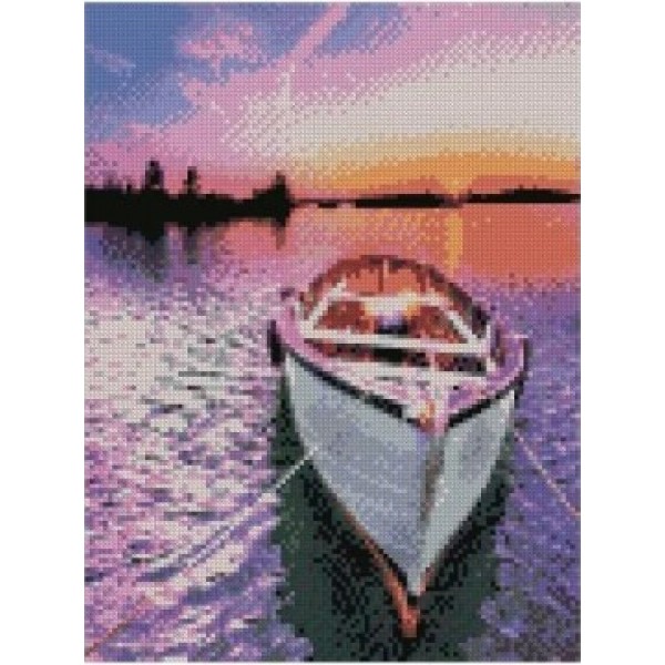 143909 Алмазна картина HX405 "Човен на фоні яскравого заходу сонця", розміром 30х40 см