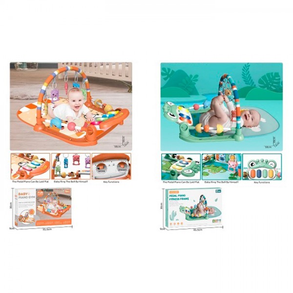 246304 Килимок для немовляти 8808-3-4 70-45см,дуга,підвіс. 5шт(тварини-брязкальця),піаніно,муз.світло,батар