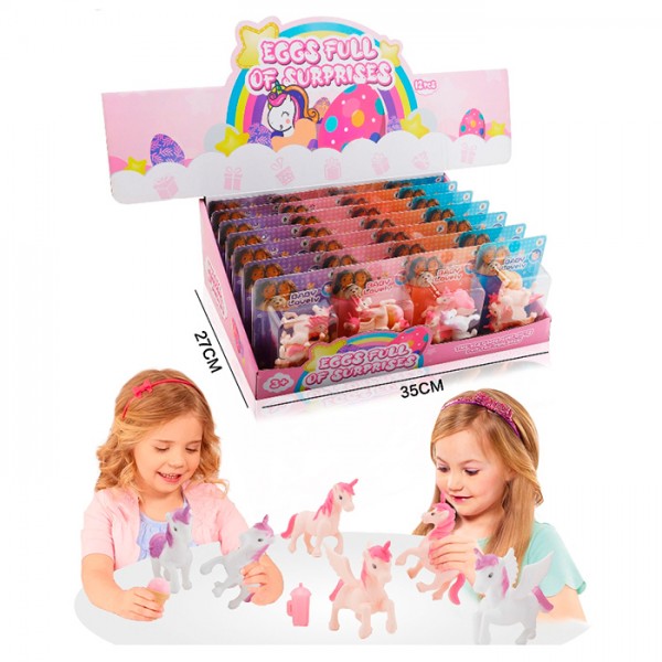 246483 Конячка LD6038K14 набір 3шт, єдиноріг 5см, пляшечка, морозиво, на листі, 24шт(4види), в дисп. 