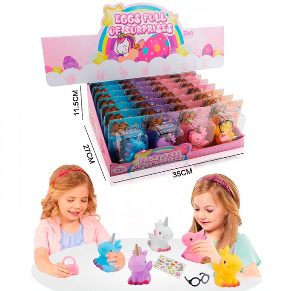 246484 Конячка LD6038K7 єдиноріг 6см, наліпки, окуляри, сумка, на листі, 28шт(мікс видів), в диспл.,