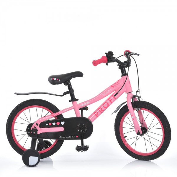 165497 Велосипед дитячий 16д. MB 1608-3 SKD75, сталева рама, дод. кол., рожевий.