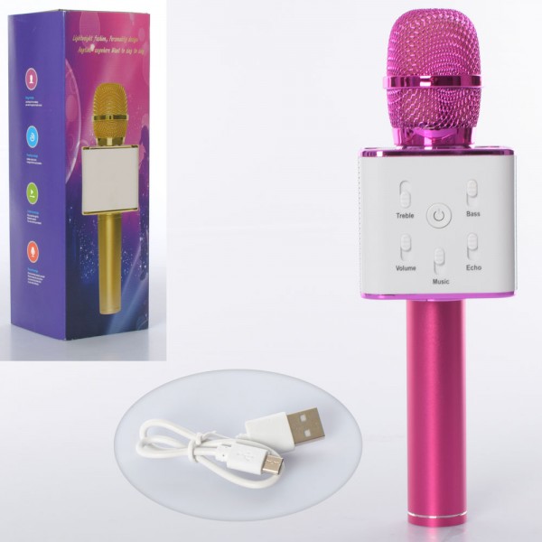 123938 Мікрофон Q7-pink акум., 25см., USB вхід, USB шнур, Bluetooth, рожевий, кор., 8,5-26-8,5 см.