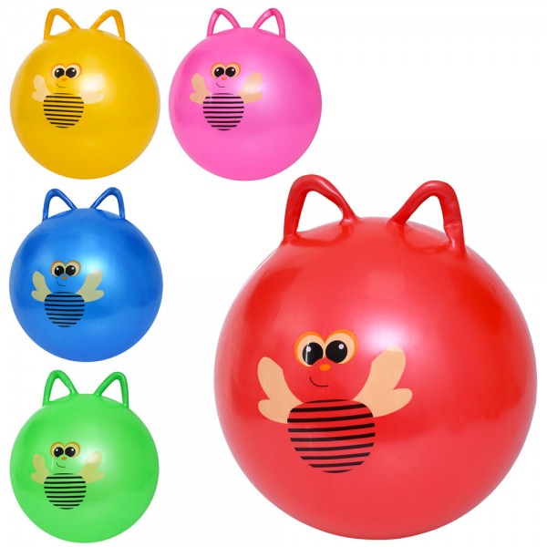 247943 М'яч для фітнесу MS 4872 (40шт) 45см, з вушками, 310-320г, принт бджілка, 5 кольорів, у пакеті, 13-15-5см