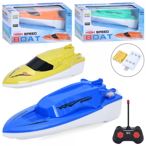 247788 Катер BJ661-11A-12A-13A-14A (24шт) р/к, акум, 20,5см, світло, USBзарядне(блок), 2 види по 2 кольори, в кор-ці, 19,5-10,5-9,5см