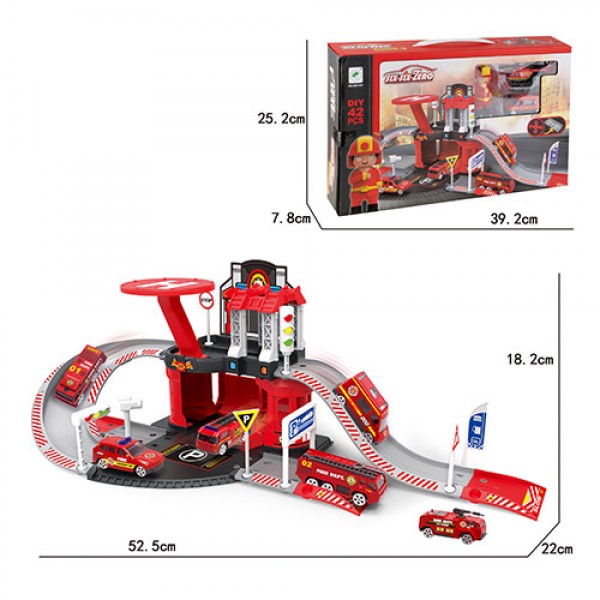 144219 Гараж 660-A87 пожежна, транспорт (мет.), фігурка, дорожні знаки, 42 предм., кор., 39-25-8 см.