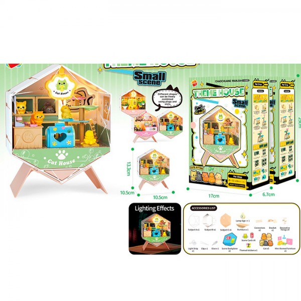 249754 Набір для творчості K2901 міні будинок для тварин, 10,5-10,5-в13,3см, зроби сам, меблі,бат.,кор.,