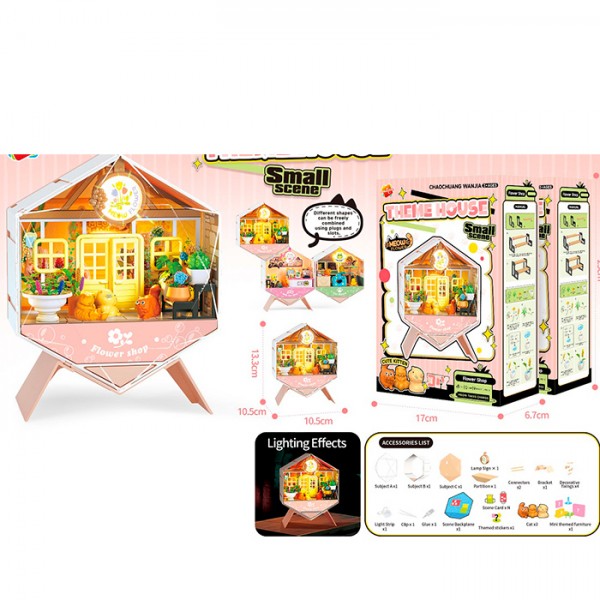 249755 Набір для творчості K2903 міні будинок, квітковий магазин, 10,5-10,5-в13,3см, зроби сам,бат.,кор.